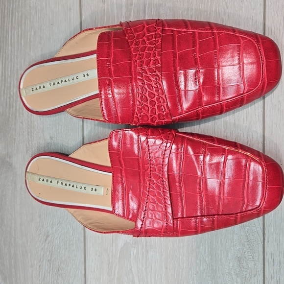 Zara Women Trafaluc Leather Square Toe flats mule shoes sz 38/8 - Picture 3 of 11